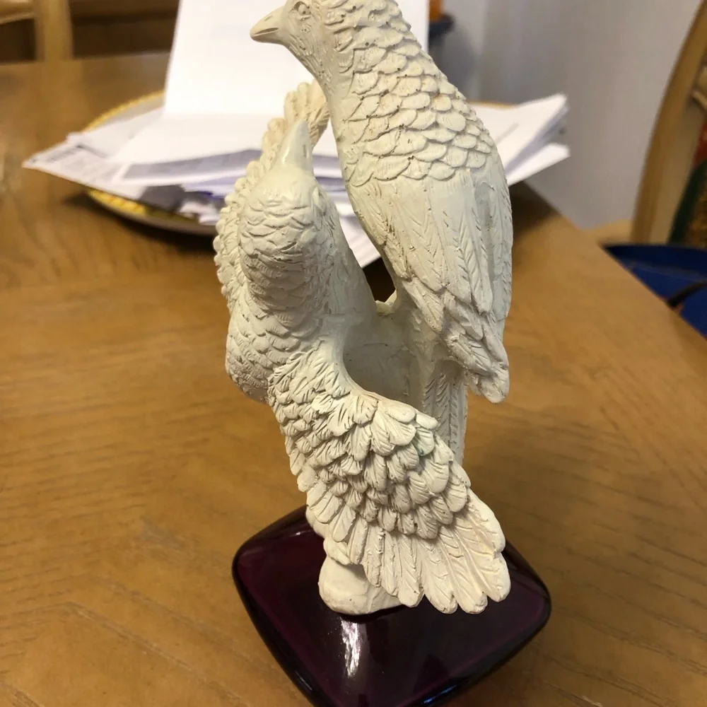 Anthropologie White Ceramic Bird Sculpture with Purple Base - Picture 3 of 3